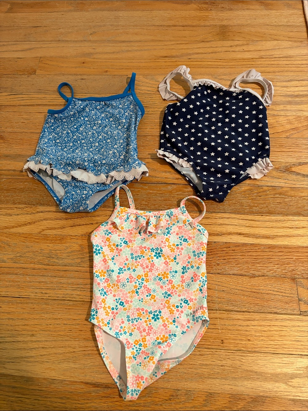 Girls Floral, Star & Blue Ruffle One-Piece Swimsuits - Pack of 3